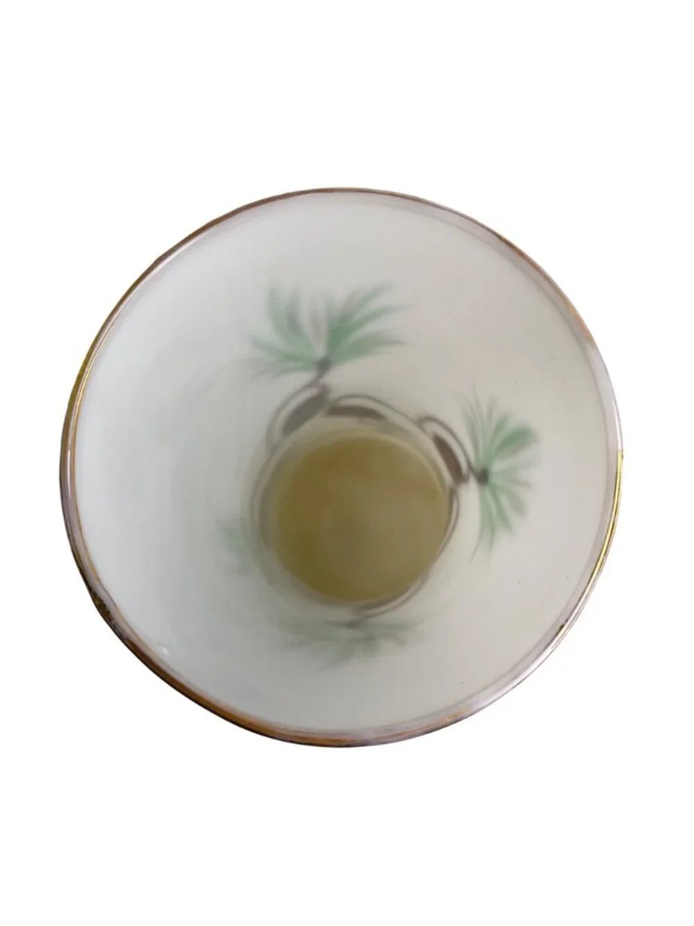 Vintage Consolidated Glass White Satin Vase Hand Painted Pinecone Gold Rim 9.75